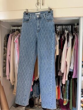 Quilted Light Blue Straight-Leg Jeans - Women's